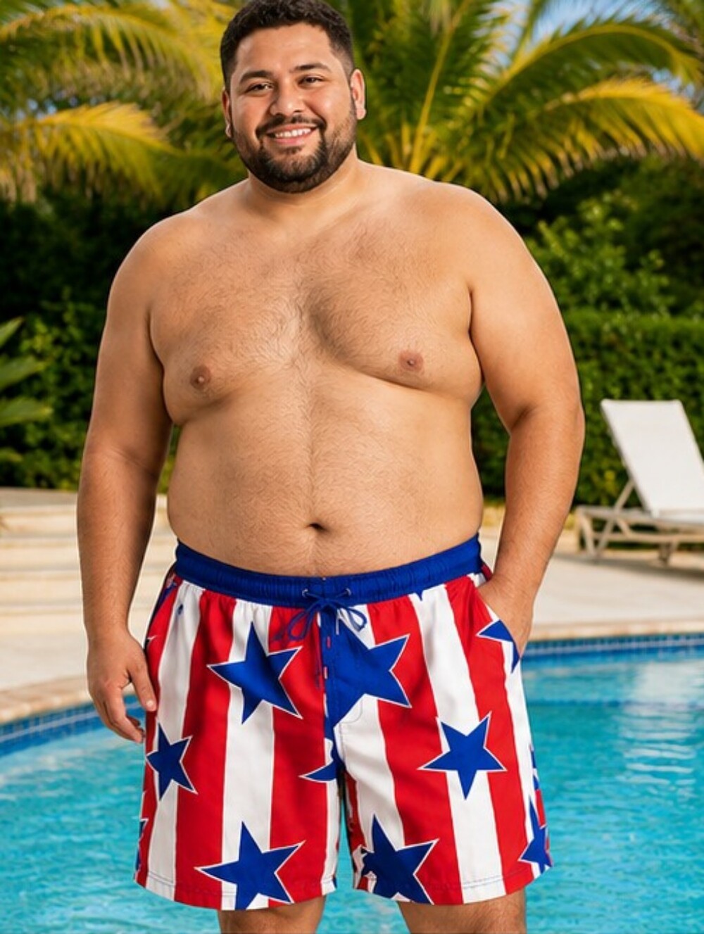 PATRIOTIC RED, WHITE & BLUE STAR AND STRIPES MEN'S SWIM TRUNKS SIZE 3XL NWT